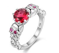 Uloveido Red Solitaire Crystal Skull Shape Gothic Statement Ring for Women Y193