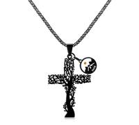 Uloveido Religious Cross Necklace for Men Black Stainless Steel Tree of Life Pendant Necklace with Faith Mountain Mustard Seed Charm YA4473