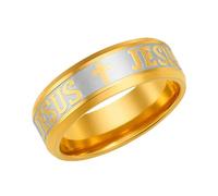 Uloveido Religious Unity 8mm Wedding Band Christian Cross Promise Comfort Fit Engraved Stainless Steel Faith Inspirational Ring YA6266 (Gold, Size 9)
