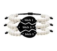 Uloveido Represents Friendship Bitch 1/2/3 3 Pcs Black Puzzle Heart-shaped White Lava Bead Adjustable Bracelet, Women's Bracelet, Best Friend Gift Y4115-UK