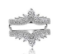 Uloveido Rhodium Plated Crown Wedding Rings Guard Enhancer for Cubic Zirconia Solitaire Heart V Anniversary Promise Ring (Size T)