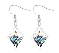Uloveido Rhombus-Shape Wave Earrings Abalone Shell Mountain Mustard Seed Earrings Stainless Steel Faith Jewelry Gifts for Women Girls YA4606