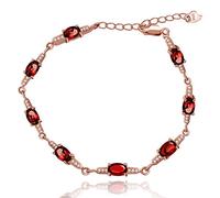 Uloveido Rose Gold Plated 925 Sterling Silver Chain Bracelet with Charms 8 Stones Oval Cut Real Red Garnet Gemstone January Birth Stone Free Size Bracelets Gift for Women Girl FB053