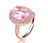 Uloveido Rose Gold Plated Adjustable Created Pink Toumaline Rings, Big Oval Stone Solitaire Engagement Rings for Her Y664 (Pink, Rose Gold)