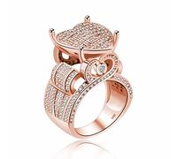 Uloveido Rose Gold Plated Big Heart Architecture Ring Micro Cubic Zirconia Cluster Cocktail Rings Wide Band (Rose Gold, Size 9)