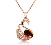 Uloveido Rose Gold Plated Elegant Swan Pendant Necklace with January Red Garnet Gemstone 925 Sterling Silver Chain Necklace for Women Girls Anniversary FN120