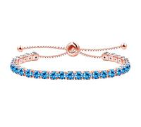 Uloveido Rose Gold Plated Light Blue Crystal Tennis Bracelet for Women - Fashion Adjustable Slider Clasp Bolo Bracelet for Y4043