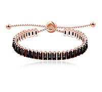 Uloveido Rose Gold Plated Rectangle CZ Simulated Black Onyx Bolo Tennis Bracelets Link Chain Adjustable Y1788 (Rose Gold, Black)