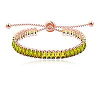 Uloveido Rose Gold Plated Rectangle CZ Simulated Peridot Bolo Tennis Bracelets Link Chain Adjustable Y1788 (Rose Gold, Light Green)
