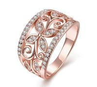 Uloveido Rose Gold Plated Wide Hollow Flower Butterfly Ring Anniversary Cocktail Statement Rings for Women Girls CR098 (Rose Gold, size R1/2)