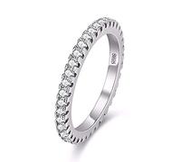 Uloveido Silver Color 2mm CZ Simulated Diamond Stackable Ring Eternity Bands for Women for Mother Mom (White, Size 7) Y115