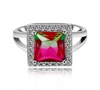 Uloveido Silver Color Big Square Synthetic Tourmaline Birth Stone Ring Wedding Bridal Birthday Jewelry Gifts for Women Girls (Square, Size S) Y440