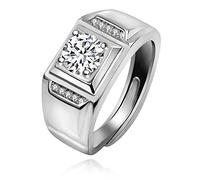 Uloveido Silver Color Cubic Zirconia Square Wedding Band Engagement Rings Adjustable His and Hers Couple Rings Set for Men Y3765