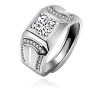Uloveido Silver Color Cubic Zirconia Square Wedding Band Engagement Rings Adjustable His and Hers Couple Rings Set for Men Y3766