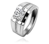 Uloveido Silver Color Cubic Zirconia Square Wedding Band Engagement Rings Adjustable His and Hers Couple Rings Set for Men Y3764