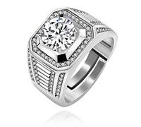 Uloveido Silver Color Cubic Zirconia Square Wedding Band Engagement Rings Adjustable His and Hers Couple Rings Set for Men Y3762