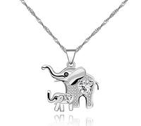 Uloveido Silver Color Good Luck Elephant Pendant Necklace for Girls Daughter Elephant Heart Necklace Pendant for Mom Women Y484