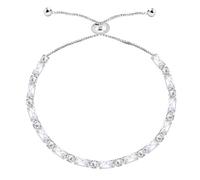 Uloveido Silver Color Rectangle Cubic Zirconia Tennis Bracelet Adjustable Bolo Slider Chain Crystal Bracelets for Y4190 (Platinum Plated)