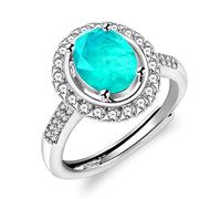 Uloveido Silver Color Simulated Paraiba Tourmaline Ring Adjustable Size Green Cz Crystal Oval Wedding Engagement Rings for Women Y3625
