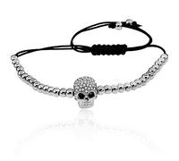 Uloveido Silver Tone Adjustable Skeleton Head Skull Strand Bracelet,Cool Rope Bracelet for Women Men (White) YB003