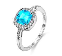 Uloveido Simulated Ocean Blue Square Topaz Diamond Solitaire Wedding Rings, Halo Rings for Annivery/Engagement/Party Jewelry for Women (Blue, Size S) Y3100