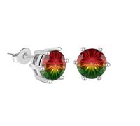 Uloveido Simulated Watermelon Tourmaline Round Stud Earrings - 6 Prongs Solitaire CZ Post Earrings for Women YA6267