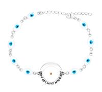 Uloveido Stainelss Steel Navy Blue Turkish Evil Eye Faith Clasp Bracelet, Mustard Seed Christian Lucky Encouragement Jewelry Gift for Women Silver Color, M, Stainless Steel, no gemstone