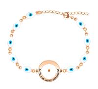 Uloveido Stainelss Steel Navy Blue Turkish Evil Eye Faith Clasp Bracelet, Mustard Seed Christian Lucky Encouragement Jewelry Gift for Women Silver Color, M, Stainless Steel, no gemstone