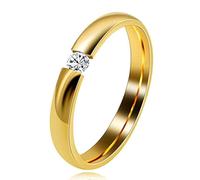 Uloveido Stainless Couples Wedding Bands for Her, 3mm Gold Engagement Promise Rings with Cubic Zirconia CZ Simulated Diamond (size N1/2)