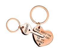 Uloveido Stainless Key and Heart Puzzle Matching Keychain, Couples Keyring You Hold The Key To My Heart Forever SN150 (Rose Gold)