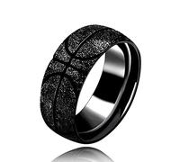 Uloveido Stainless Steel Black Sporty Basketball Patteren Domed Design Men Women Cool Streetwear Party Jewelry (black size T1/2)