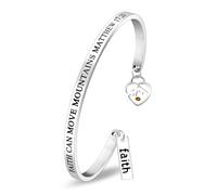 Uloveido Stainless Steel Faith Can Move Mountains Heart Faith Charms Cuff Bracelets, Christian Religious Inspirational Bracelets Y3976
