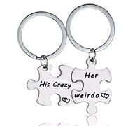 Uloveido Stainless Steel His and Hers 2 Pcs Couples Key Chains Set for Women Men, Personalized Lovers Puzzle Matching Keyring Jewelry Set for Boyfriend Girlfriend SN136