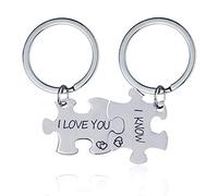 Uloveido Stainless Steel His and Hers 2 Pcs Couples Keychains Set for Women Men, Personalized Lovers Puzzle Matching Key Ring Jewelry Set for Lovers Friends SN141 (I LOVE YOU)