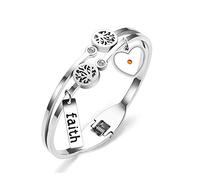 Uloveido Stainless Steel Life Tree Open Cuff Bangle Bracelets Charms Faith Mustard Seed Pendant Christian Jewelry for Women Y1028