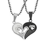 Uloveido Stainless Steel Mens Womens Couple Pendant Necklace Love Heart CZ Puzzle Matching Fashion Jewelry Stores (Black) SN102