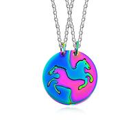 Uloveido Stainless Steel Yin Yang Horse Necklaces Puzzle Matching Round Pendant for Couples (Multicolor-Multicolor)