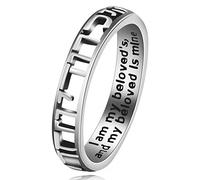 Uloveido Thai Silver Openwork Ring, Women Men I am My Beloved's and My Beloved is Mine in Hebrew and English Engraved Rings Size S Y583