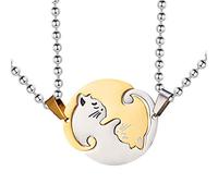 Uloveido Titanium Stainless Steel Halloween Necklace, Couple Puzzle Matching Cat Necklace for Women and Men, His and Her Gold and White Cat Pendant Necklace SN156 (Gold)