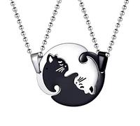 Uloveido Titanium Stainless Steel Kitty Cate Animal Necklace Couples Puzzle Matching Pendant Bead Chain Necklace for Women and Men SN156 (Black)