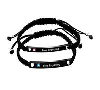Uloveido Titanium Steel Personalized Custom Engraving Name Date Distance Relationship Bracelets Set Braided for Couples (A Pair) Y781