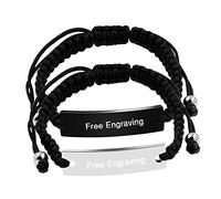 Uloveido Titanium Steel Personalized Custom Engraving Name Date Distance Relationship Bracelets Set Braided for Couples (A Pair) Y862