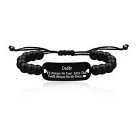 Uloveido To Daddy Gifts from Daughter, I'll Always Be Your Little Girl, You'll Always Be My Hero- 8mm Black Onyx Beaded Bracelets Encourage for Father