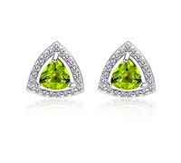 Uloveido Triangle Cut August Birthstone Peridot Studs Earrings 925 Sterling Silver Jewellery for Teen Girls FR031