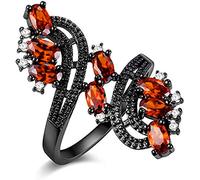 Uloveido Unique Black Plated Wide Flower Ring with Red CZ Stones Created Ruby Oval Engagement Rings for Girl (Red, Size Q) J656