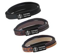 Uloveido Uoveido Waterproof Medical Alert Bracelet, Custom Laser Engraved ID & Dynamic QR Code, Lightweight PU Braided Leather Wristband, Quick Emergency Information Access, Multi-Color Options（Diy）