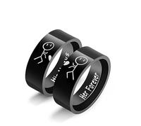 Uloveido Valentine's Day Gift for Couples Cute Engraving Heart Rings Wide Black Stainless Steel Ring Band for Women Girlfriend Y1536 (Black, Size 8)