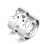 Uloveido Valentine's Day Gift for Couples Cute Engraving His Always Heart Rings Wide Stainless Steel Ring Band for Women Girlfriend Y1536 (White, Size 8)