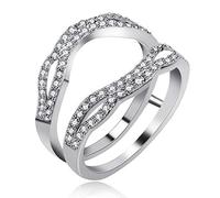 Uloveido White Cubic Zirconia Ladies Anniversary Wedding Band Wide Enhancer Guard Double Ring for Women White Gold Plated with Gift Y449 (White 9)