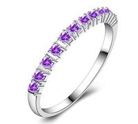 Uloveido White Gold Plated 2mm Round CZ Crystal Eternity Band Stackable Half Eternity Ring for Women Girls J029 (Purple CZ, Size P1/2)